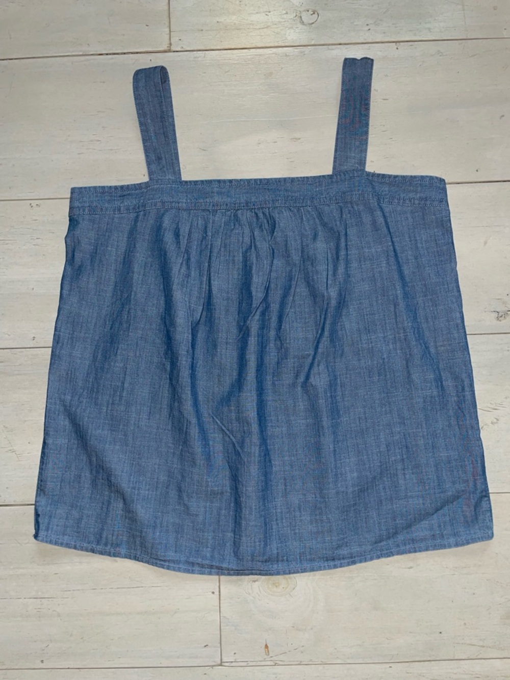 GAP Blue Chambray Tank Square Neck Sz L Tall Adjustable Strap Button Boxy Fit